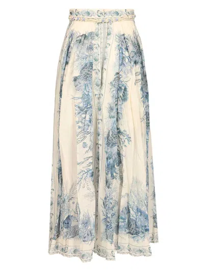 Zimmermann Wanderlust Belted Pleated Printed Cotton Maxi Skirt In Blue