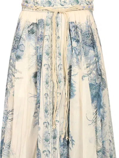 Zimmermann Wanderlust Belted Pleated Printed Cotton Maxi Skirt In Blue