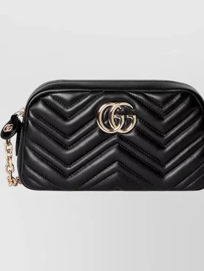 Gucci Shoulder Bag Chain Strap Chevron Pattern In Black