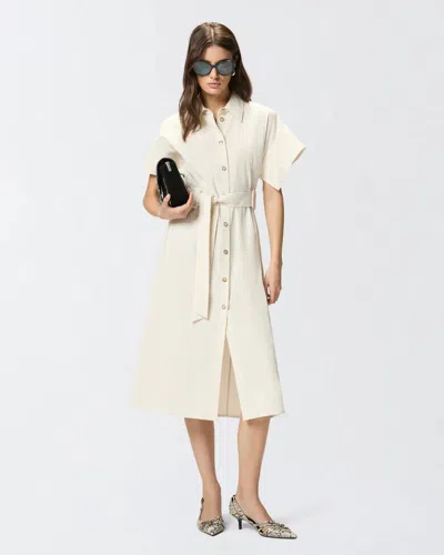 Pinko Cotton Short Sleeve Belted Midi Shirt Dress In Pink