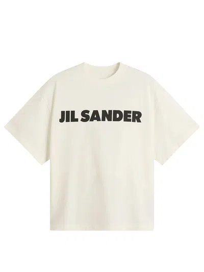 Jil Sander Women White Crewneck T-shirt With Logo Lettering On The Front In Cotton Woman In Gray