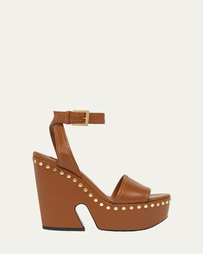 Givenchy Clog Leather Platform Sandals With Studs Detail In Brown