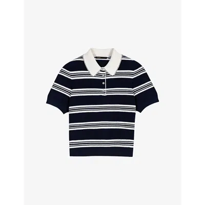 Maje Striped Polo With Rhinestone Collar In Multi
