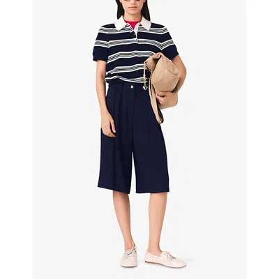 Maje Striped Polo With Rhinestone Collar In Multi