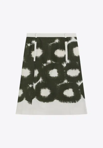 Prada A Line Skirt Abstract Pattern Belt Loops In Green