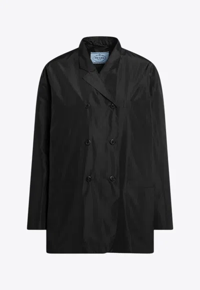 Prada Double-breasted Technical Taffeta Jacket In Black