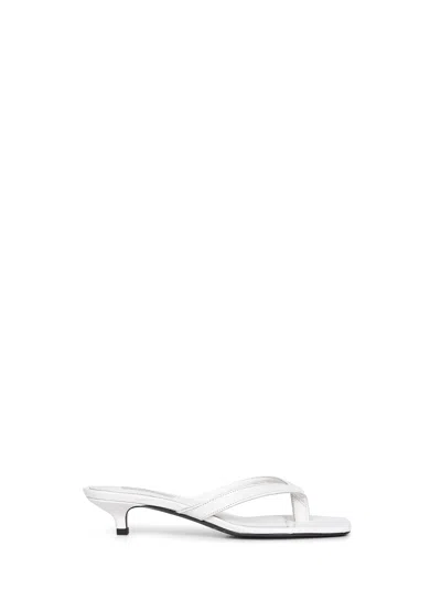 Totême Off-white Croco-embossed Leather Heeled Flip-flop Sandals