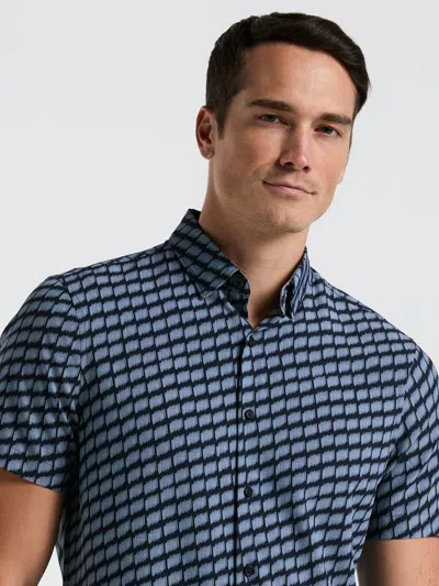 Perry Ellis Men's Slim Fit Hash Mark Short Sleeve Button-front Shirt In Dark Sapphire
