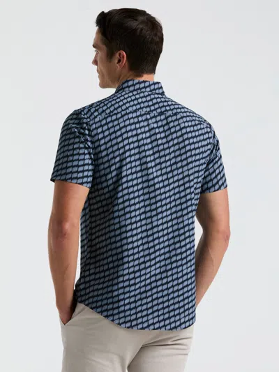 Perry Ellis Men's Slim Fit Hash Mark Short Sleeve Button-front Shirt In Dark Sapphire