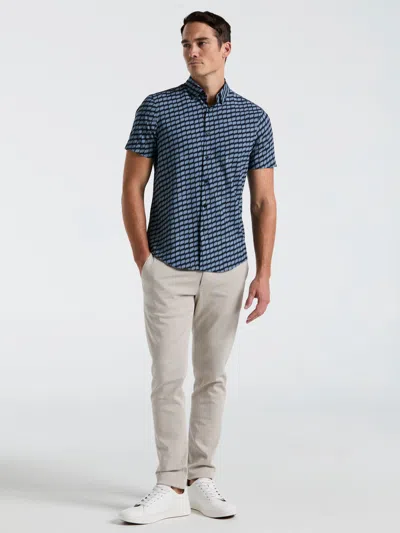 Perry Ellis Men's Slim Fit Hash Mark Short Sleeve Button-front Shirt In Dark Sapphire