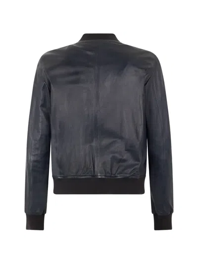 Moorer Leather Bomber Jacket In Blue