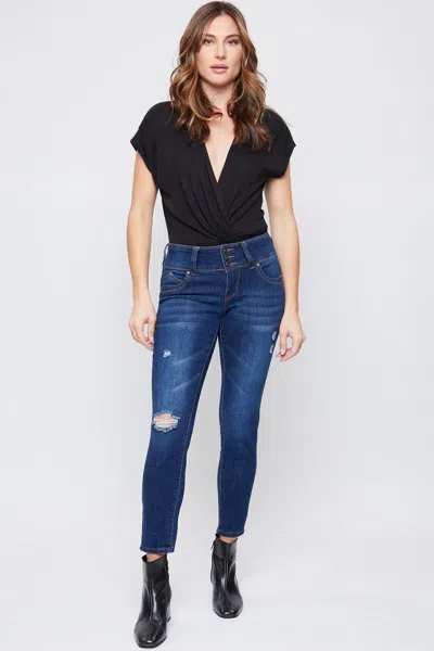 Royalty Women's Petite Sustainable Wannabettabutt Mid Rise Jeans In Blue