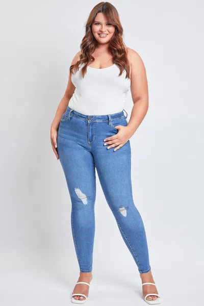 Ymi Women's Plus Essential Sustainable Distressed Skinny Jeans In Blue