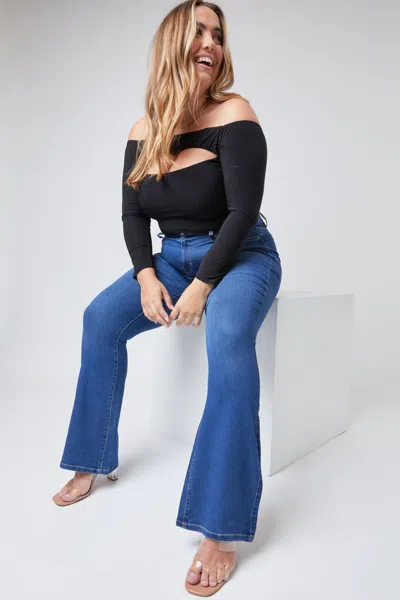 Ymi Women's Plus Essential Hyperdenim Flare Jeans In Blue