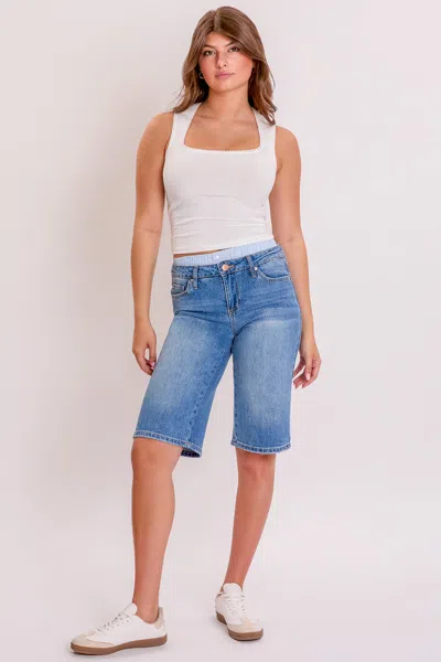 Ymi Women's Mid Rise Jort With Removable Boxer Waist In Blue