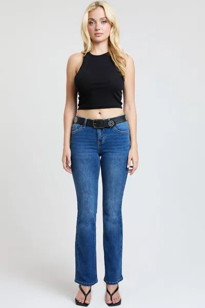Ymi Women's Bootcut Mid Rise Belted Jeans In Blue