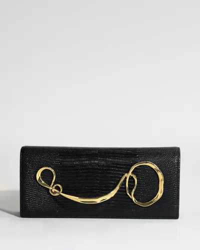 Alexis Bittar Twisted Gold Side Handle Clutch Purse In Black