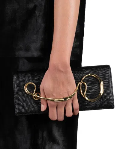 Alexis Bittar Twisted Gold Side Handle Clutch Purse In Black