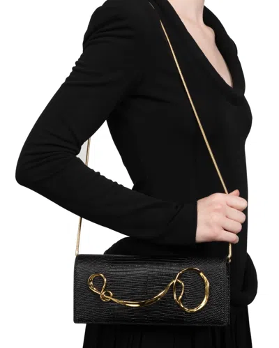 Alexis Bittar Twisted Gold Side Handle Clutch Purse In Black