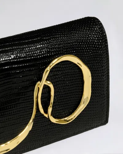 Alexis Bittar Twisted Gold Side Handle Clutch Purse In Black