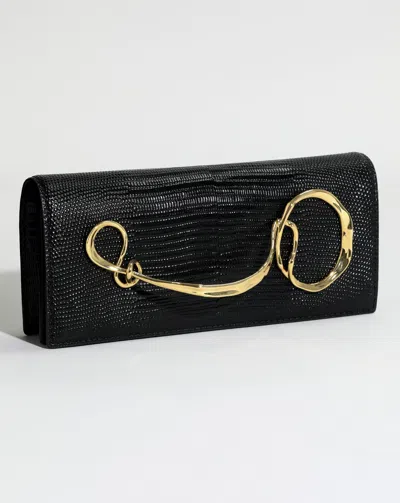 Alexis Bittar Twisted Gold Side Handle Clutch Purse In Black