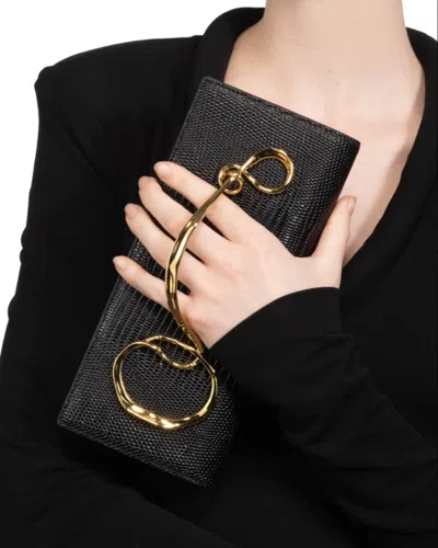 Alexis Bittar Twisted Gold Side Handle Clutch Purse In Black