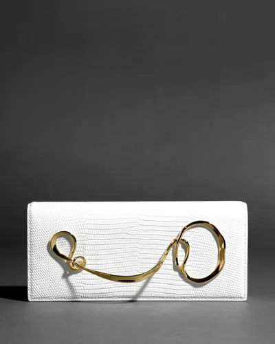 Alexis Bittar Lizard-embossed Leather Clutch Bag With Side Handle In White