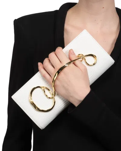 Alexis Bittar Lizard-embossed Leather Clutch Bag With Side Handle In White