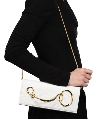 Alexis Bittar Lizard-embossed Leather Clutch Bag With Side Handle In White