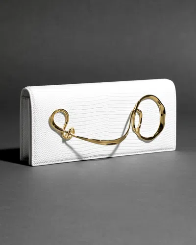 Alexis Bittar Lizard-embossed Leather Clutch Bag With Side Handle In White