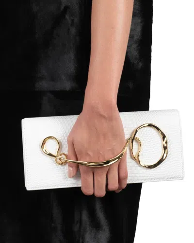 Alexis Bittar Lizard-embossed Leather Clutch Bag With Side Handle In White