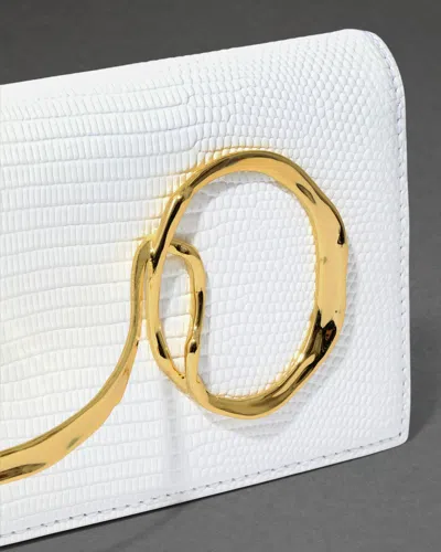 Alexis Bittar Lizard-embossed Leather Clutch Bag With Side Handle In White