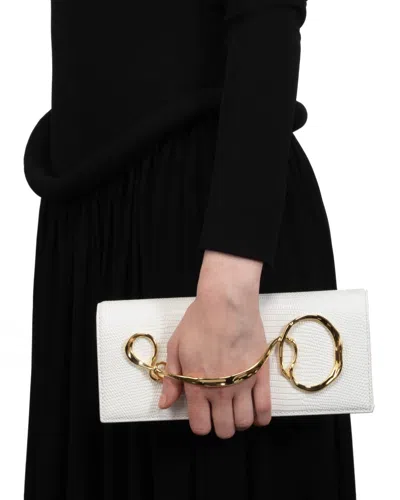 Alexis Bittar Lizard-embossed Leather Clutch Bag With Side Handle In White