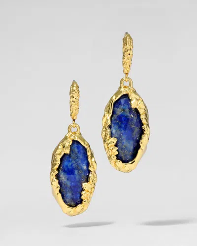 Alexis Bittar 14ct Gold-plated Brut Encased Lapis Drop Earrings In Blue