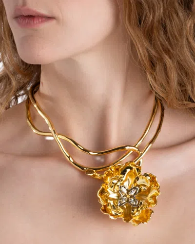 Alexis Bittar Jardin Crystal Rose Structured Collar Pendant Necklace In Gold