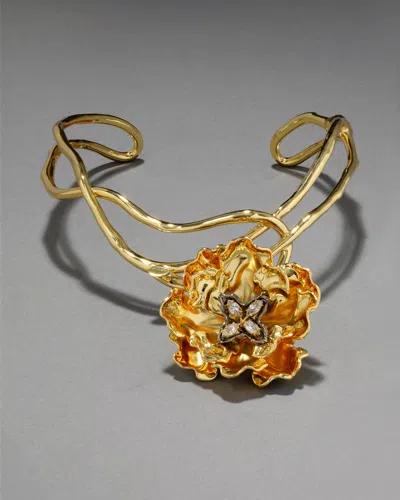 Alexis Bittar Jardin Crystal Rose Structured Collar Pendant Necklace In Gold