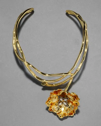 Alexis Bittar Jardin Crystal Rose Structured Collar Pendant Necklace In Gold