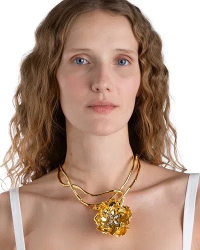 Alexis Bittar Jardin Crystal Rose Structured Collar Pendant Necklace In Gold