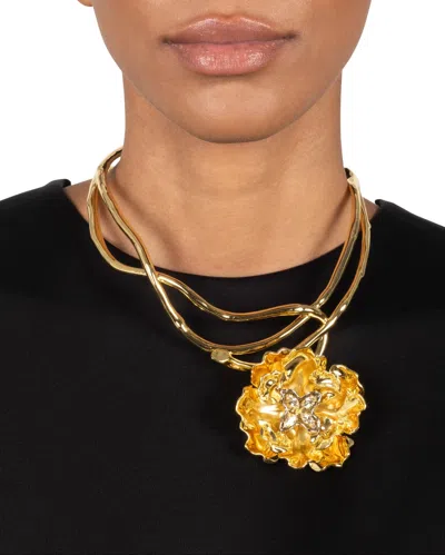 Alexis Bittar Jardin Crystal Rose Structured Collar Pendant Necklace In Gold