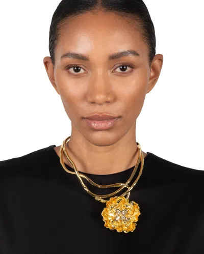 Alexis Bittar Jardin Crystal Rose Structured Collar Pendant Necklace In Gold