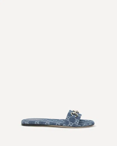 Gucci Flat Sandals Open Toe Patterned Fabric Hardware In Multi