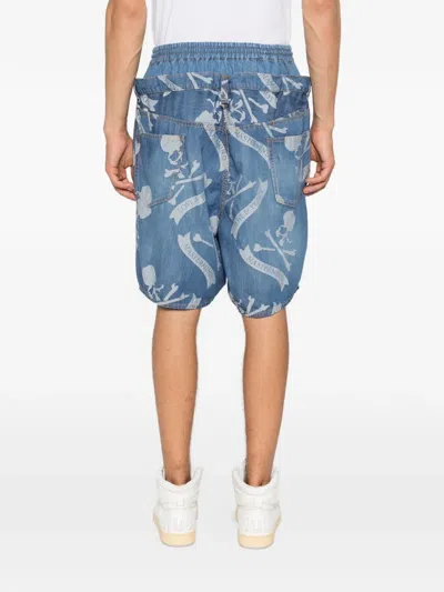 Mastermind Japan Patterned Denim Shorts In Blue