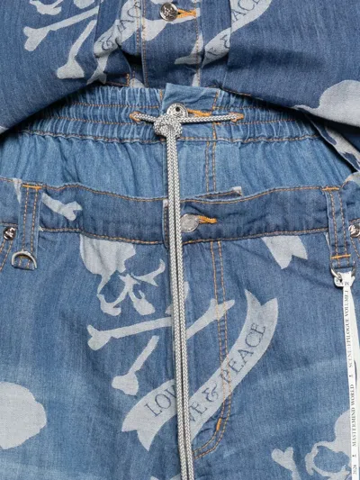 Mastermind Japan Patterned Denim Shorts In Blue