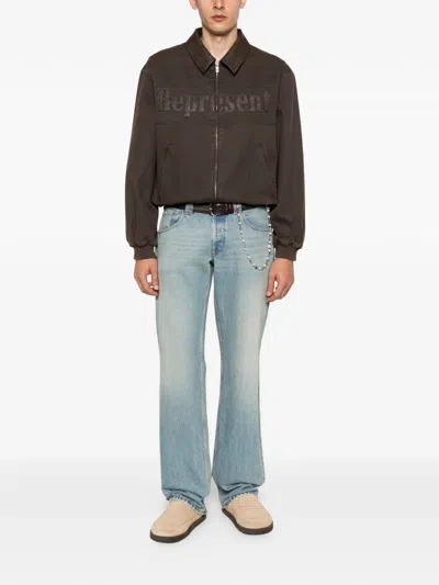 Represent Roscoe Logo Detail Cotton Canvas Bomber Jacket In Brown