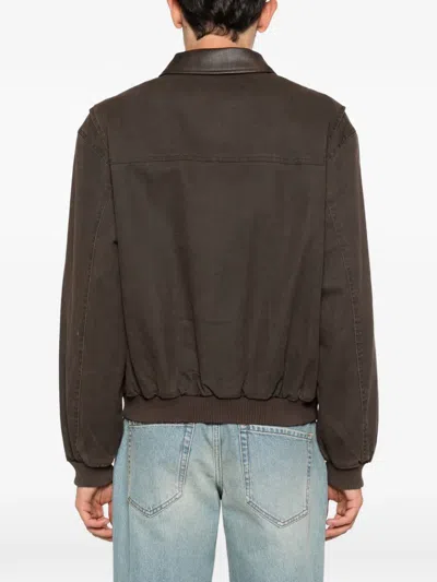 Represent Roscoe Logo Detail Cotton Canvas Bomber Jacket In Brown