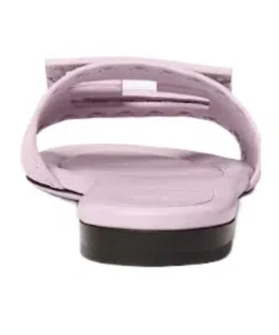 Fendi Baguette Ff Leather Buckle Flat Slide Sandals In Pink