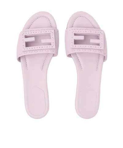 Fendi Baguette Ff Leather Buckle Flat Slide Sandals In Pink