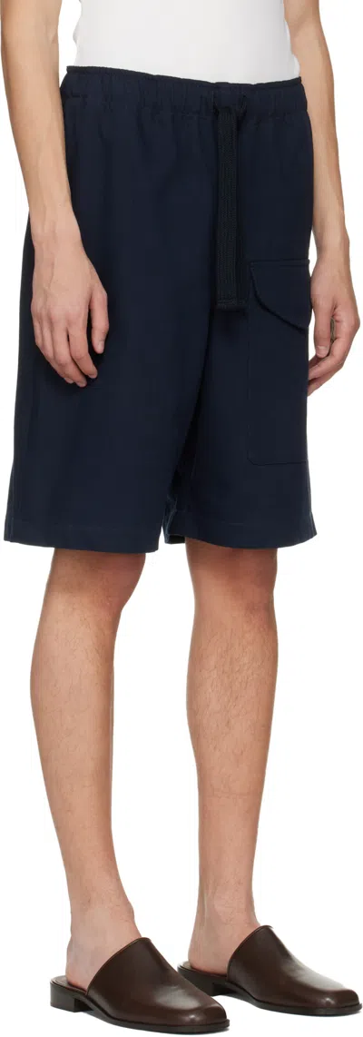 Studio Nicholson Ikria Patch Pocket Drawstring Short In Blue