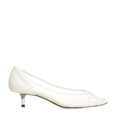 Jacquemus Tourni Bow-detailed Leather-trimmed Mesh Pumps In White