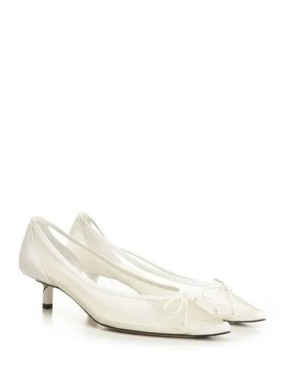 Jacquemus Tourni Bow-detailed Leather-trimmed Mesh Pumps In White